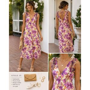 Adelyn Rae Floral Midi Dress M Wedding Guest Cottagecore Ruffle Strap
